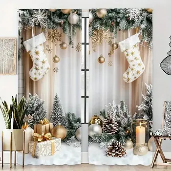 Christmas Gift Print Curtain Set 1