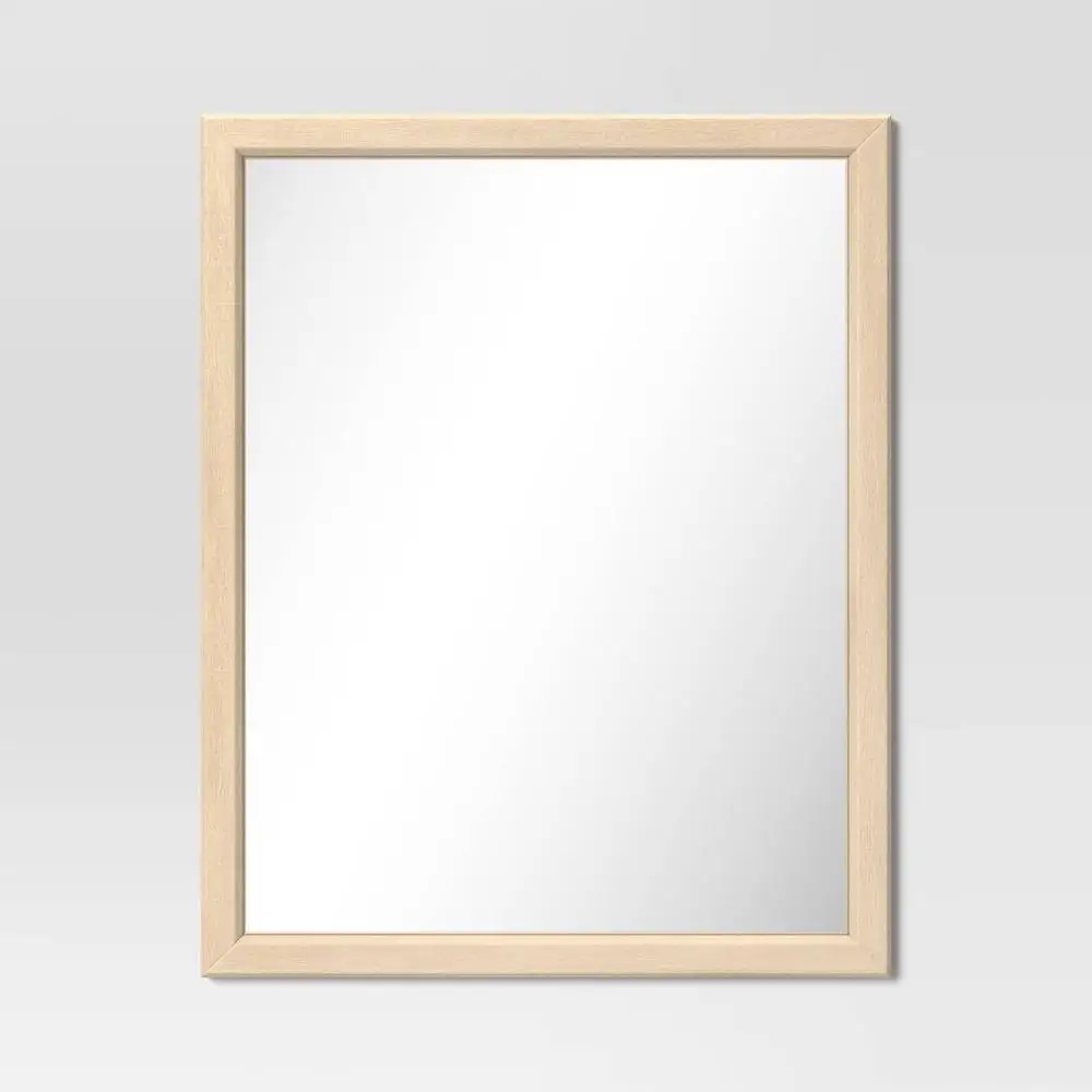 

Minimalist Wooden Frame Rectangle Wall Mirror Vanity Hallway Entryway 24" x 30" Natural Wood Mountable Contemporary Design