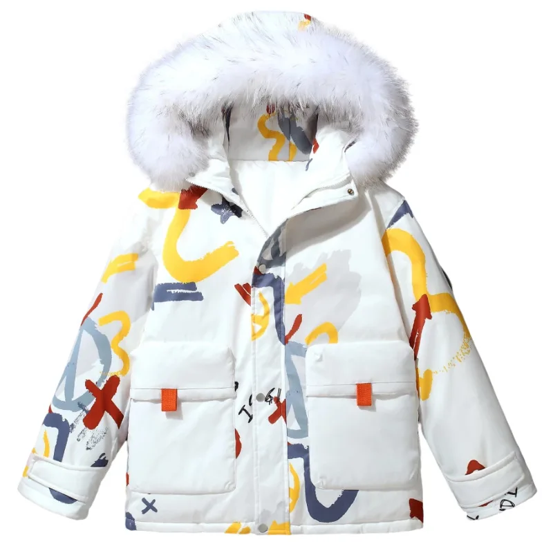 

Fashion Graffiti Puffer Parkas Cotton Padded Thick Warm Puffy Overcoat With Hood Thermal Jacket Outerwear Size S-3XL