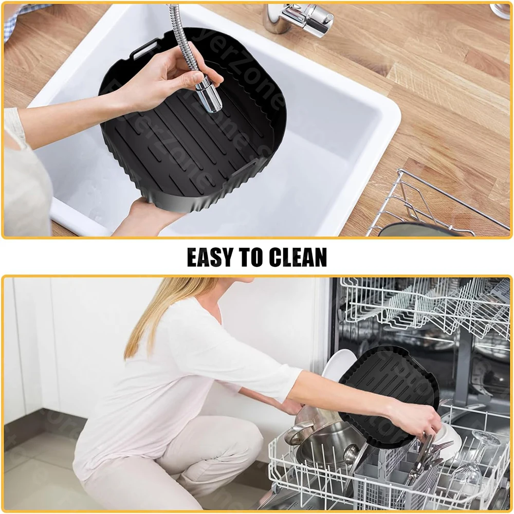 Square Silicone Air Fryer Liners - Reusable 23cm/9inch Tray Insert