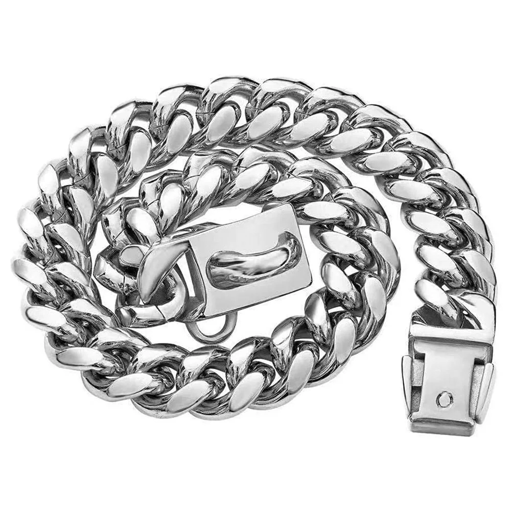 ドッグチョークチェーンカラー18 Kキューバリンクチェーン15 MM強力強力ヘビーデューティーチュー調整可能トレーニングカラートグルクラスプ付き大型犬アメ 犬のチェーン首輪キューバリンク犬の首輪18 18kステンレス鋼金属15ミリメートルゴールドシルバー犬の首輪子犬小中大犬 - AliExpress