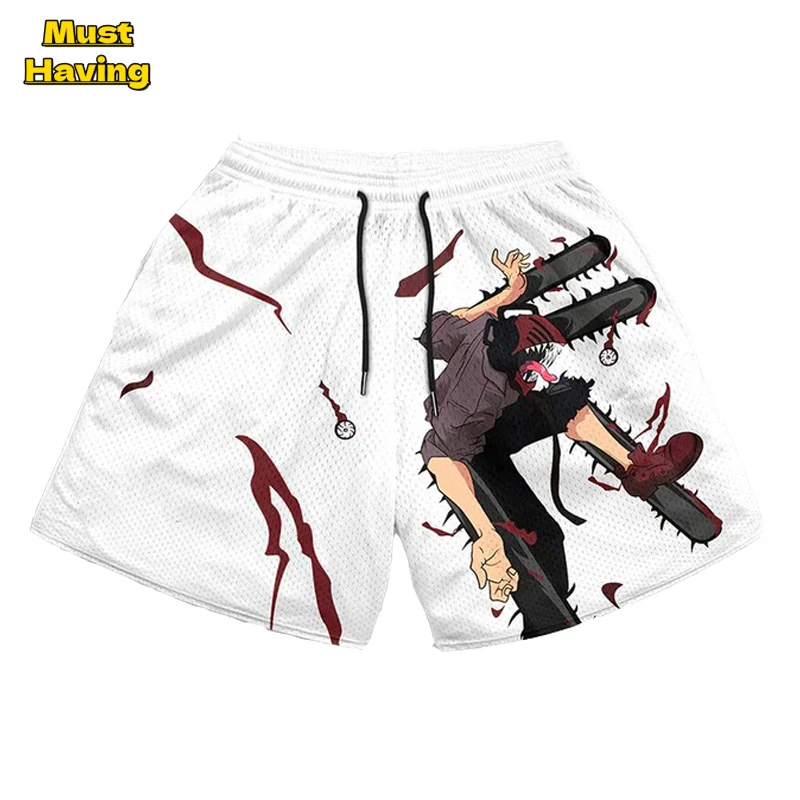 

Men Gym Shorts Anime Chainsaw Man 3D Printing Shorts Mesh Quick Dry Breathable Short Pants Summer Casual Sport Workout Shorts