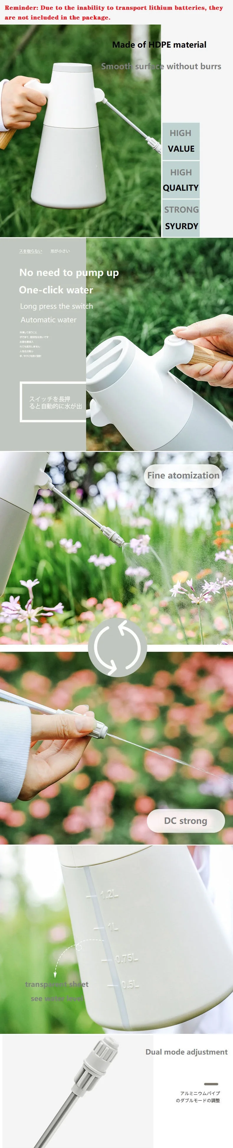 Japanische Elektrische Spray Holz Textur Griff Große Kapazität Wasserkocher Hochdruck Wasser Pistole Mode Garten Bewässerung Sprayer – Detail 2