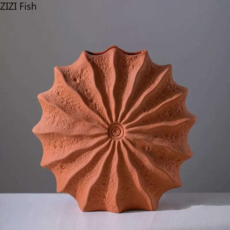 Minimalism Shell Shaped Ceramic Vase Hydroponics Floral Vases Orange Conch Flowers Pots Flower Arrangement Desk Decoration 5