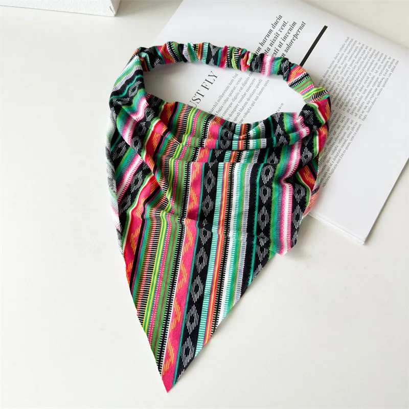 Neue Boho Dreieck Bandanas Baumwolle Blumen druck elastische Haar bänder Stirnband Haarband Haar gummis Haar Schal Mädchen Haarschmuck – Detail 22