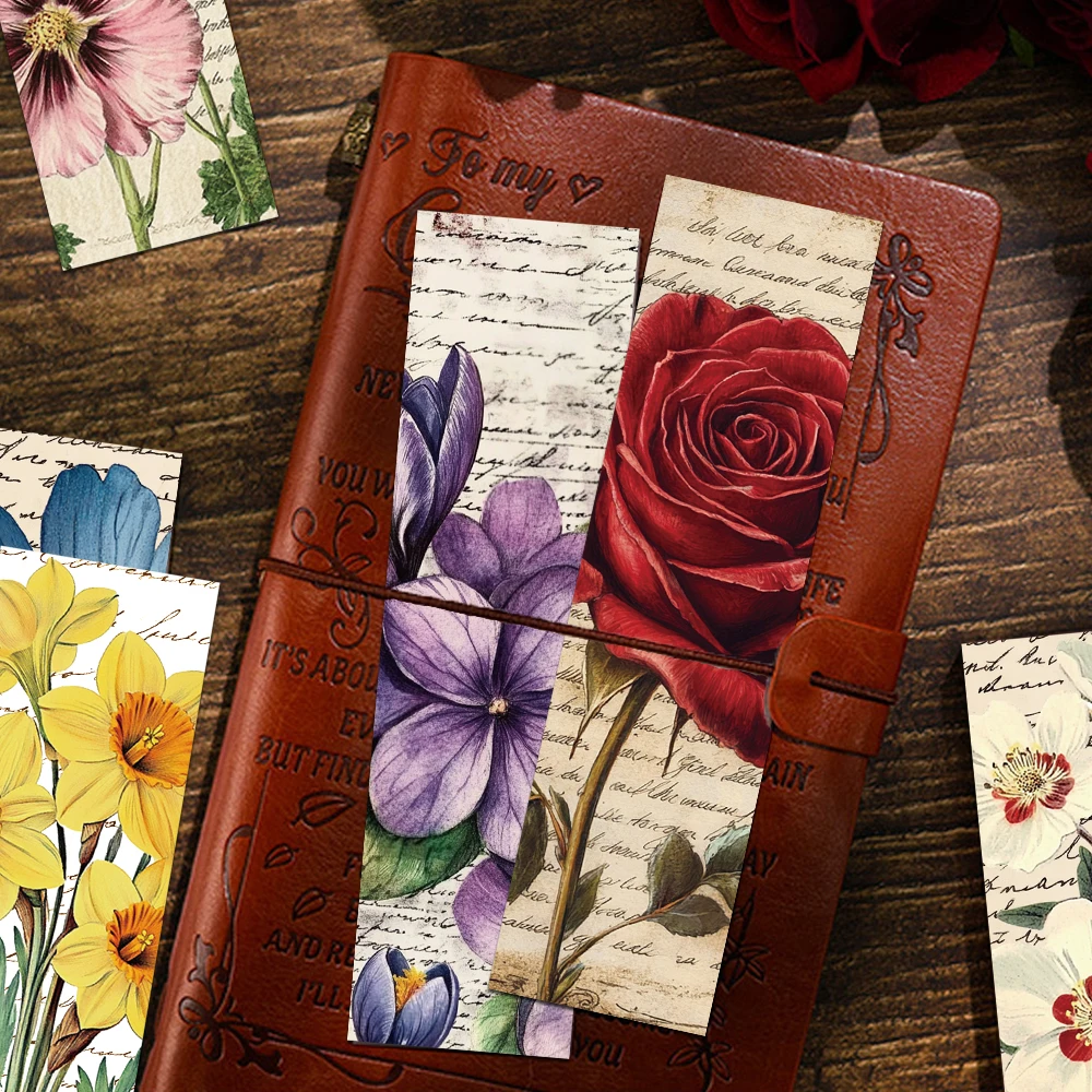 Vintage Floral Flower Bookmarks Student Reading Books Labeled School Stationary Supplies Aesthetic Bookmark Creative Gift 30pcs floral painting bookmark bookmarks stationery supplies retro flower bookmark