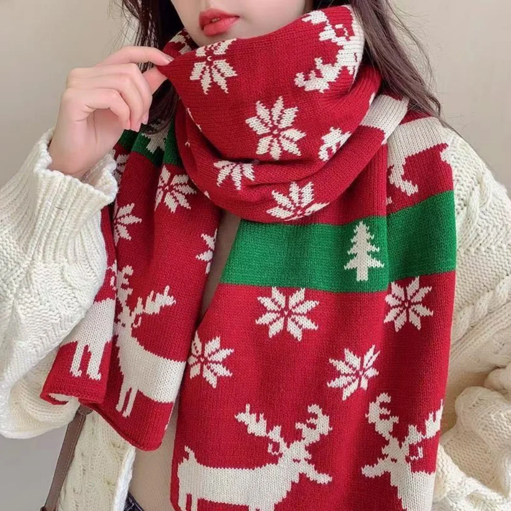 Christmas Tree Red Knitted Scarf Women'S Match Christmas Gift Autumn And Winter Warm Neck Protection Scarf Green Scarf 2026