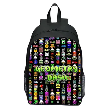 New Printed Geometry Dash Geometry Sprint Backpack for All Students, Cartoon Backpack for Men and Women 1