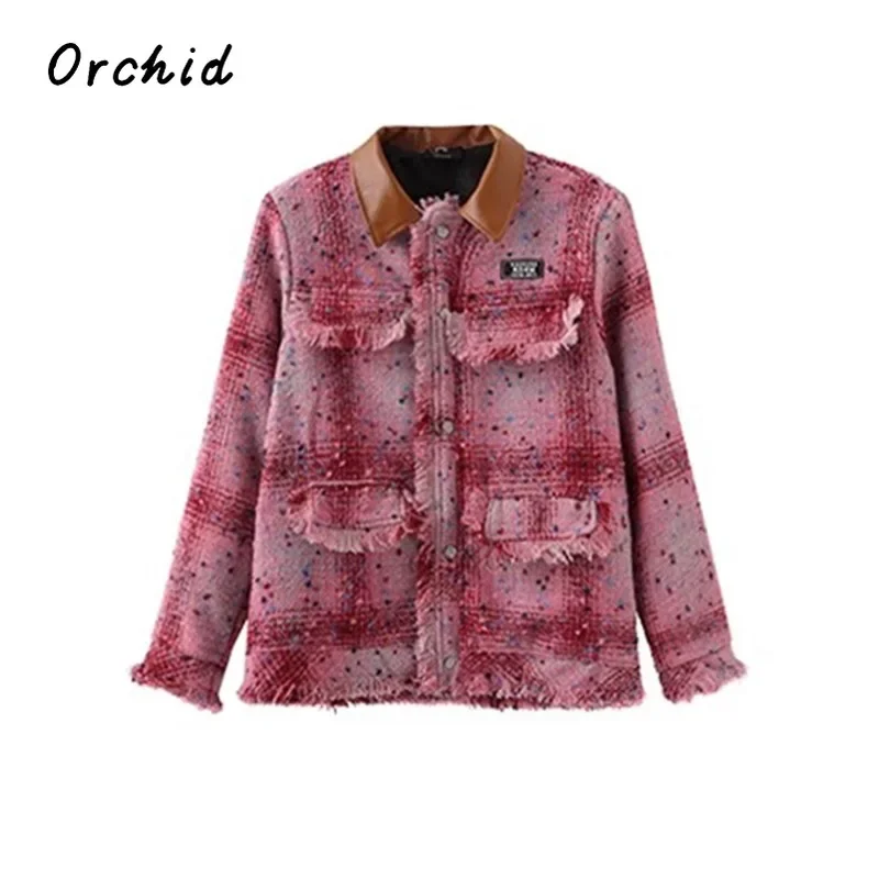 

2023 High-end Chic Mixed Color Checkered Coats Women Baggy Lapel Jacket Korean Style Streetwear Trendy Single Breasted Coat