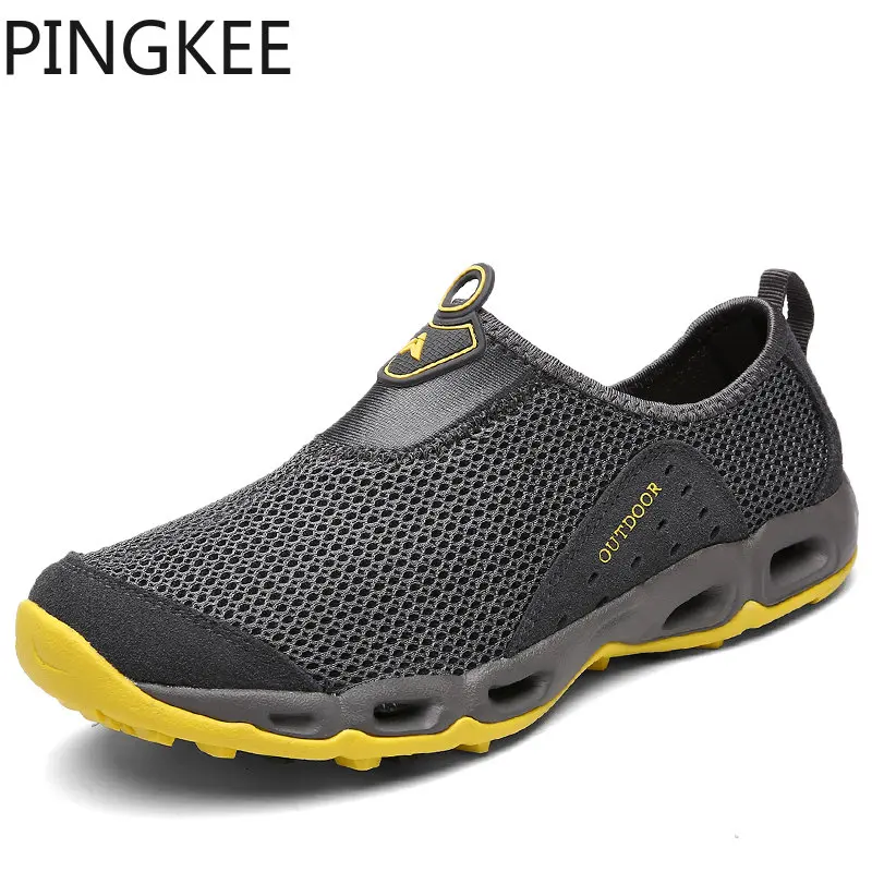 

PINGKEE Slip On Air Mesh Fabric Upper Traction Rubber Sole Men’s Sneaker Lightweight Cushion Breathable MD Outsole Casual Shoes