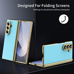 Premium Matte Vacuum Plated Drop - Resistant Phone Case with Hinge Protection and Full Front Glass Film - Galaxy Z Fold4 (Light blue)