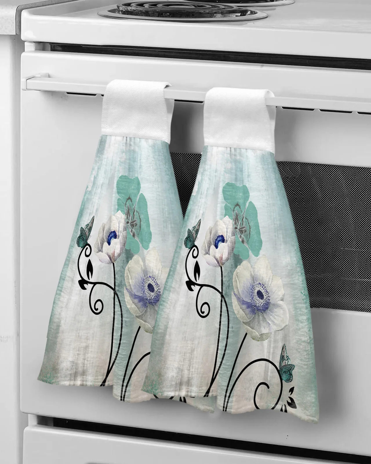 

Watercolor Flower Butterfly Hand Towels Microfiber Hanging Cloth Quick Dry Cleaning Cloth Xmas Kitchen Towel