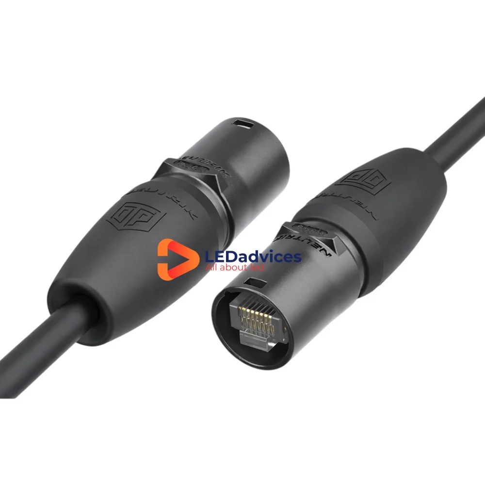 10개 24AWG Neutrik etherCon 유연한 CAT6 이더넷 케이블 0.8m/1.2m NE8MX-B-TOP 방수 블랙 LED 디스플레이 신호 케이블