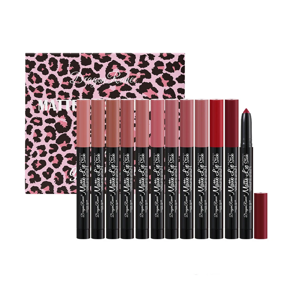 Dragon Ranee12 Color/set Lipstick Pen Matte Velvet Mist Lipstick Pen with Pencil Sharpener Lip Liner Set 6