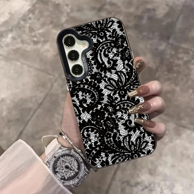 Elegant Black Lace Laser-Cut Phone Case Cover