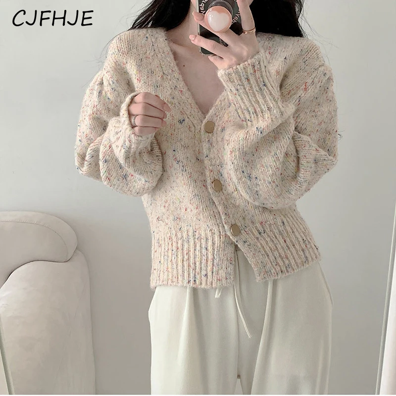 

CJFHJE Sweet Pink Autumn Cardigan Women Fashion Loose Knitted Sweater Coats Casual Single-breasted Streetwear Cropped Jacket New