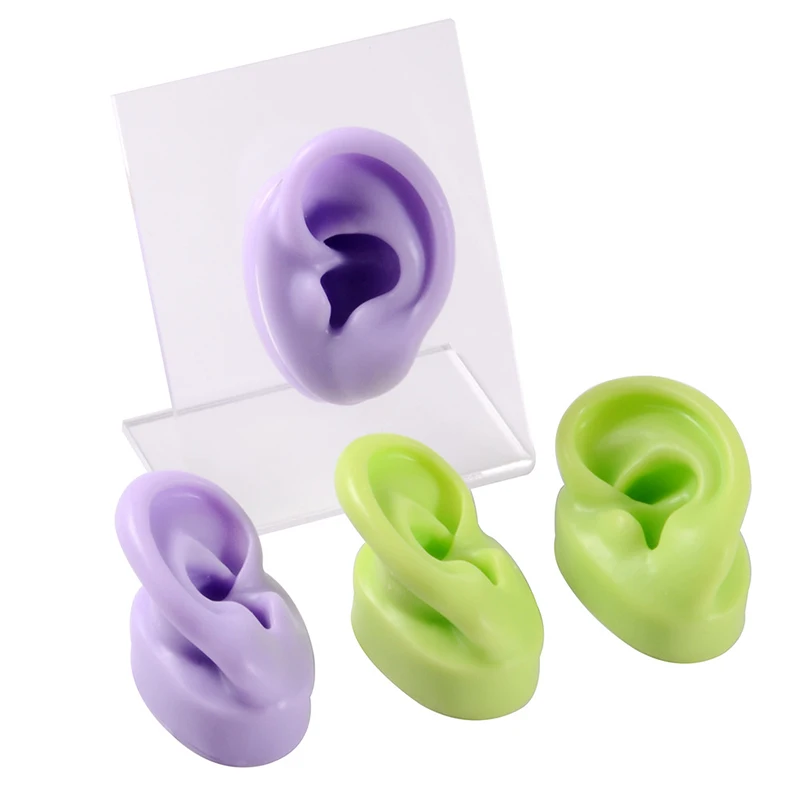 1Pair Soft 1:1 Silicone Ear Model Practice Body Jewelry Accessories Display Piercing Ear Tools Earring Tool Display Stand Kit