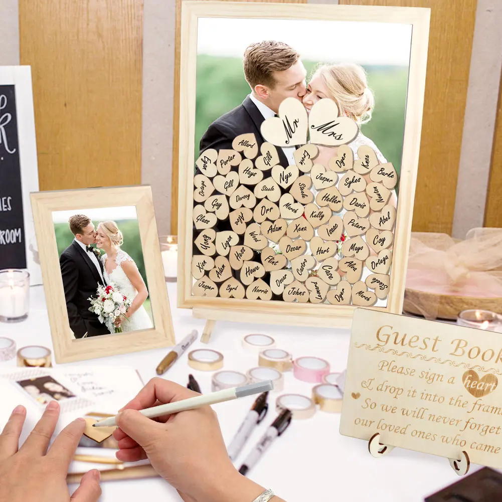 OurWarm Wedding Guest Book Alternative Drop Top Wedding Frame Guest Book for Reception Anniversary Signs