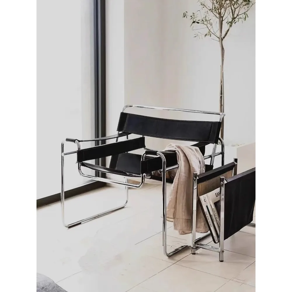 

Vasili chair Instagram popular photo chair saddle leather light luxury medieval stainless steel living room single person sofa c