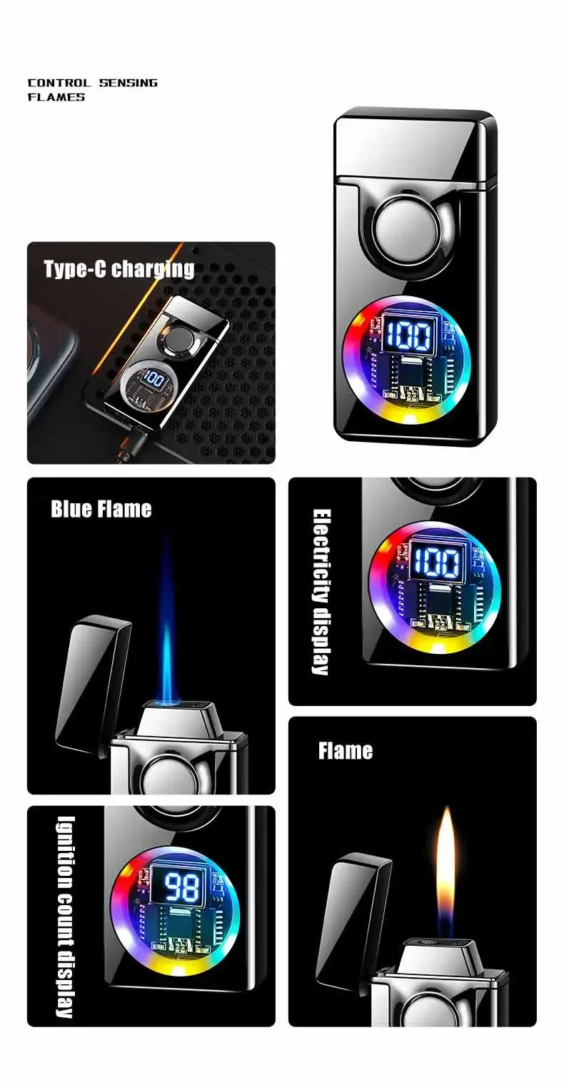Description Picture 3 of item2025 Voice Controlled Ignition Gas Lighter 4 Ignition Methods Battery Display Open Fire Switching Jet Fire USB Electric Lighters