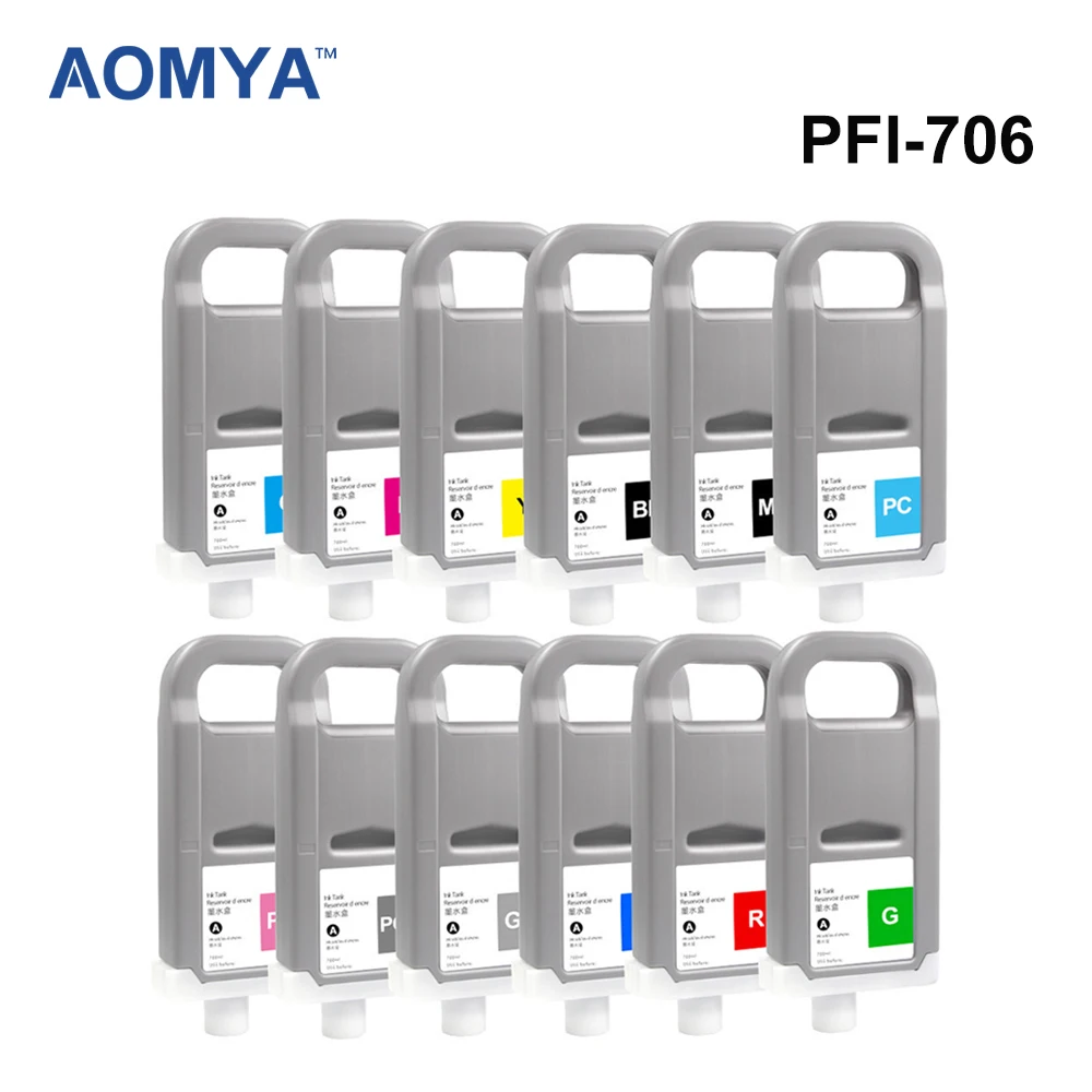 Cartucho de Tinta 700ml Compatível para Canon Ipf 8400 Ipf9400 Ipf8410 Ipf9410 Ipf8410s Ipf9410s Tinta Corante 12 Cores Pfi706 Pfi706