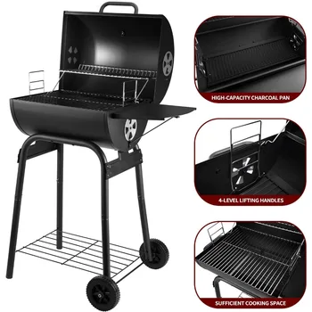 Charcoal Grills Outdoor BBQ Grill, Barrel Charcoal Grill with Side Table, with Nearly 500 Sq.In. Cooking Grid Area, Outdoor Back 3