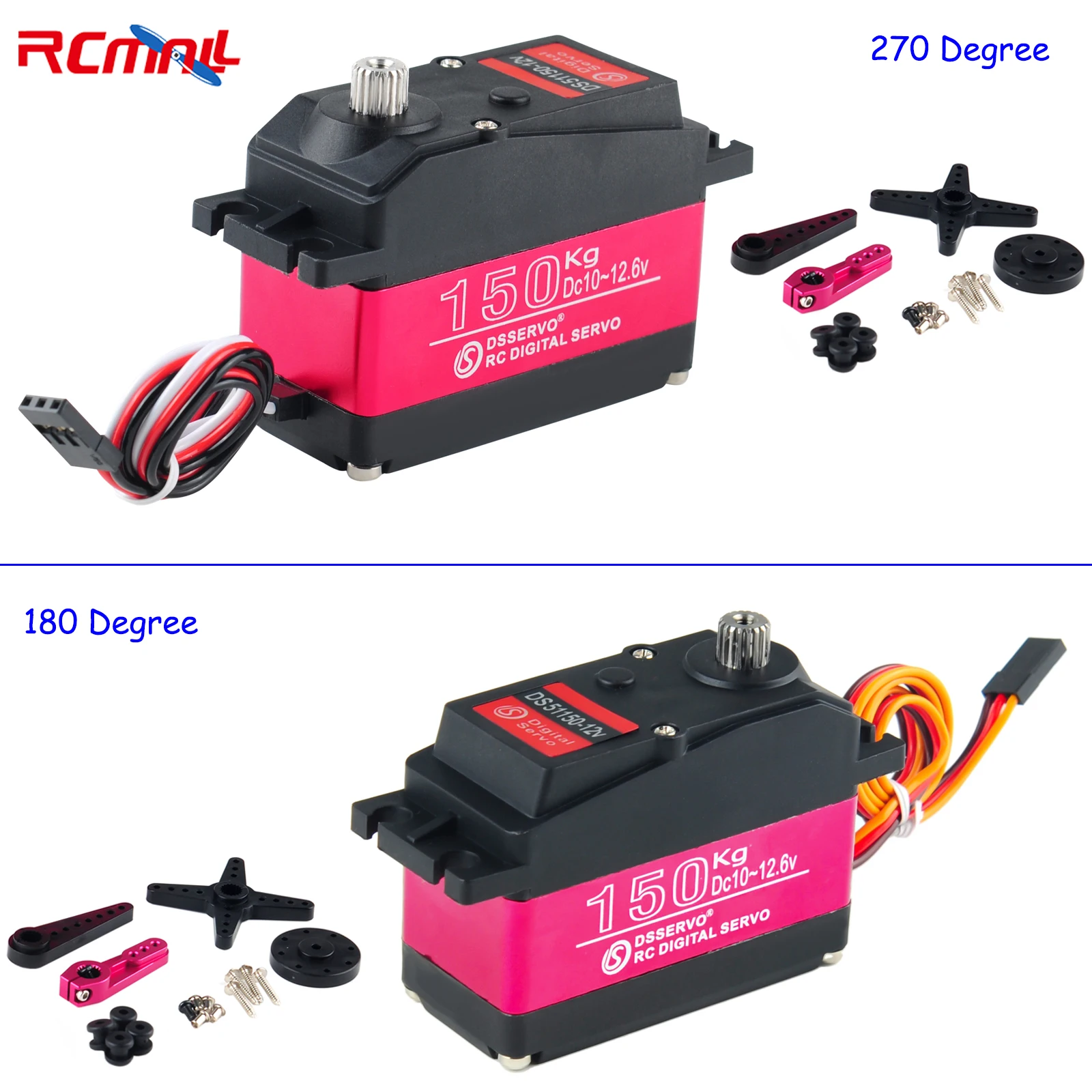RC Servo RCmall 4Sets 150KG 12V DS51150 Digital Servo 180/270 Degree IP66 with 18T Servo Arm Full Metal Gear Motor for RC Car Robot