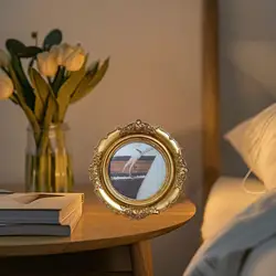 Vintage - Style Round Photo Frame with Multifunction Display (Gold)