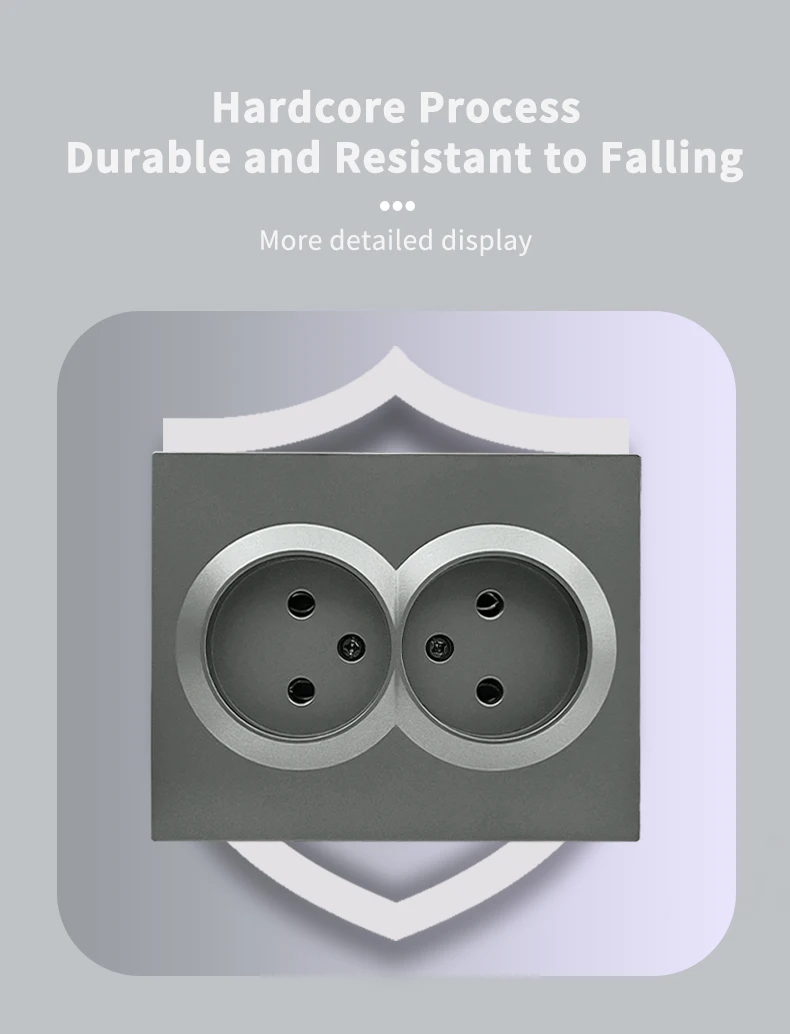 Description Picture 5 of itemWESA Grey Double Power Socket 16A EU Standard Electrical Outlet Standard Ground Wall Socket Flame Retardant Spray Paint Plastic