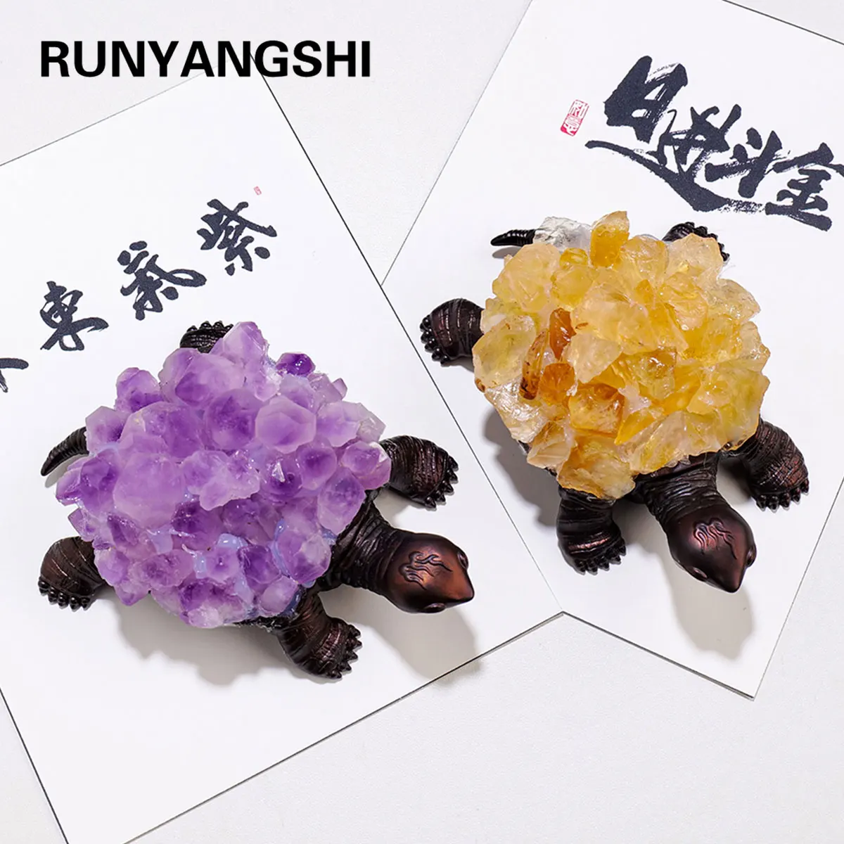 1PCNaturalCitrineFlowerClusterAmethystQuartzCarvedTurtleAnimalStatueEnergyGemHomeDecoration-AliExpress