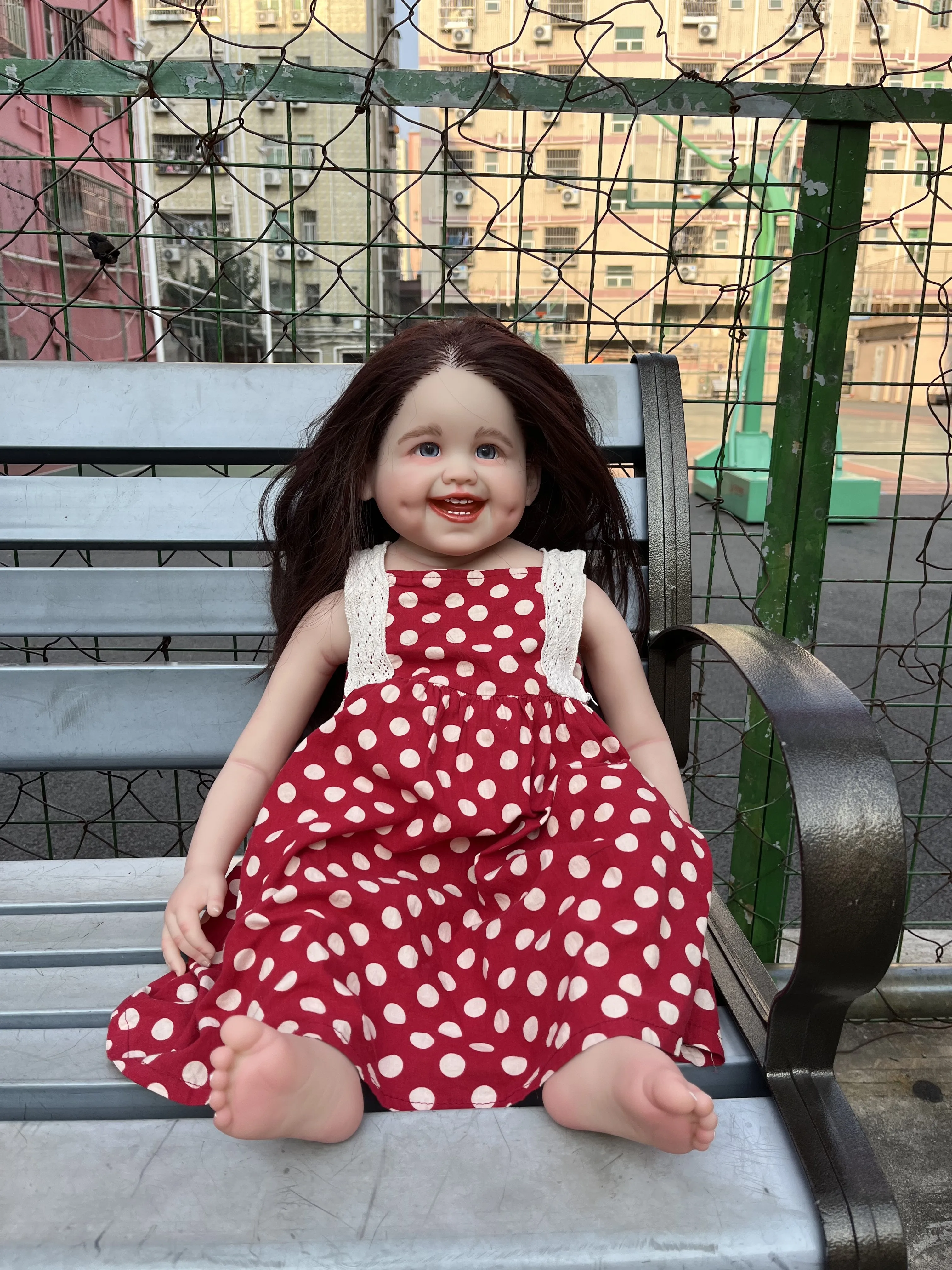 FBBD Customized Limited Supply 32inch Rebron Baby Dimple With Hand-Rooted Long Brown Curly Hair Alredady Finished Doll
