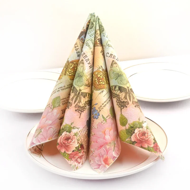 20pcs 33cm 2Ply Paper Napkins Colourful Butterfly Printing For Banquet