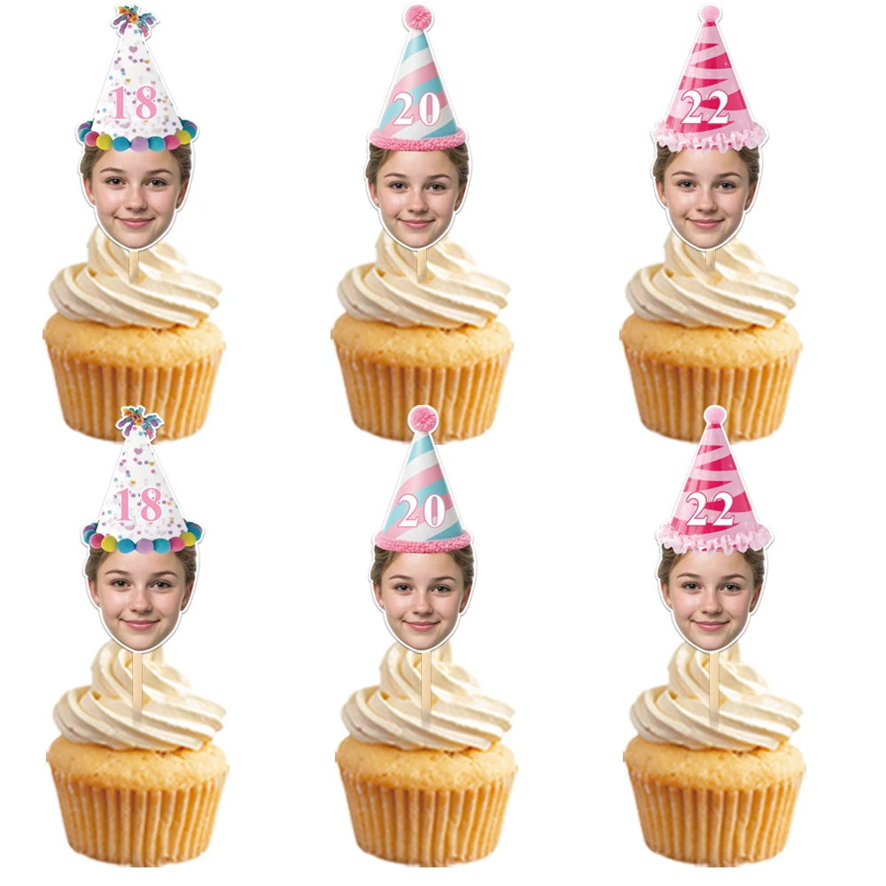 Benutzerdefinierte Geburtstagshut-Muster-Dekorationen zum 18. und 22. und 30. Geburtstag, Banner-Strohhalme, Cupcake-Topper für alles Gute zum Geburtstag, Partyzubehör – Detail 10