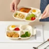 WORTHBUY Plastic Food Storage Tray With Handle Reusable Serving Trays 4 Compartments Fruit Dessert Trays Plate Kitchen Storage 2