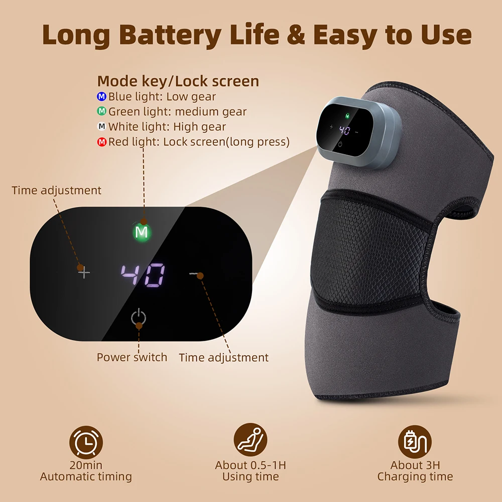 Wireless Use Knee Massager Electric Shoulder Elbow Massager 3 Modes Vibration Knee Massager Knee Relaxation Kneading Massage