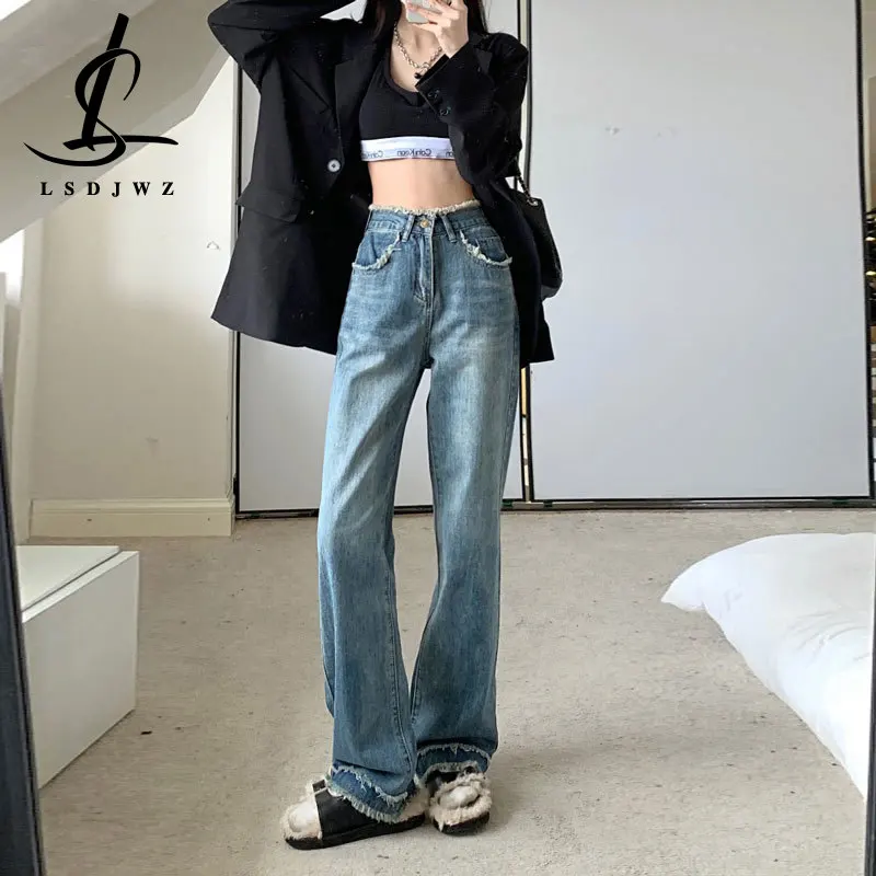

Vintage Clothes Straight Leg Jeans Woman Female Clothing Women's Jeans 2023 Trend Y2k Korean Fashion Streetwear Pants High Waist