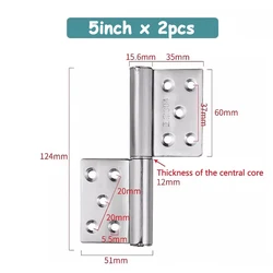 2PCS Heavy - Duty 360 Detachable Stainless Steel Swing Hinges (5inch x 2pcs)