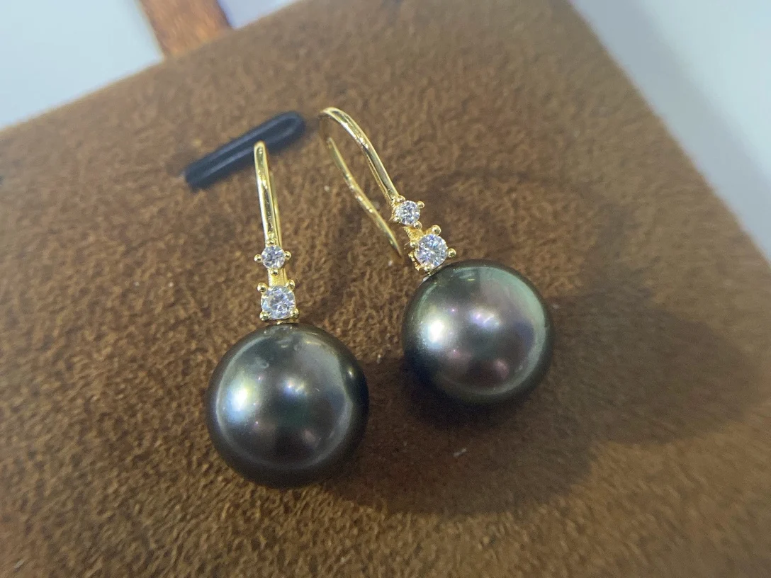

JCY Pearl Earrings 925 Sterling Silver Black Pearls 11-12mm Round Pearls Dangle Earrings for Women Fine Pearl Earrings