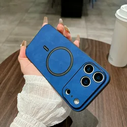 Retro Matte Leather Magnetic Phone Case - Comfortable Back Cover - iPhone 15 Plus (Blue)