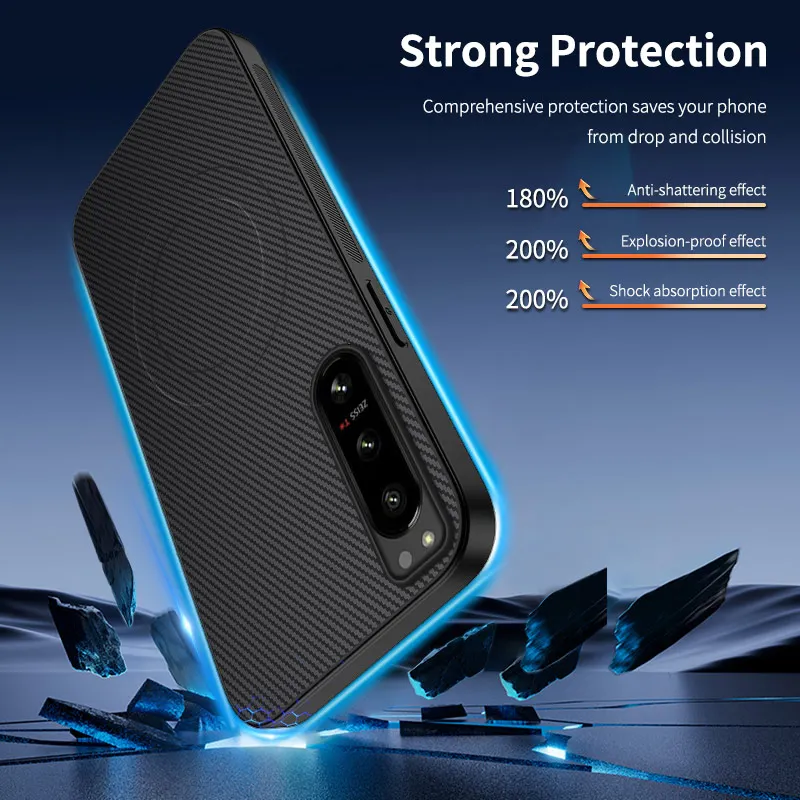 Carbon Fiber Texture Magnetic Case with MagSafe and Wireless Charging Compatibility - Matte Shockproof Soft Cover