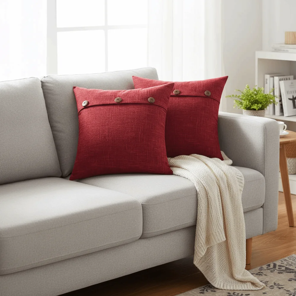 2PCS Imitation Linen Pillow Cover Japanese Style Breathable Cushion Cover 45×45cm Soft Buttoned Pillowslip Sofa Decor