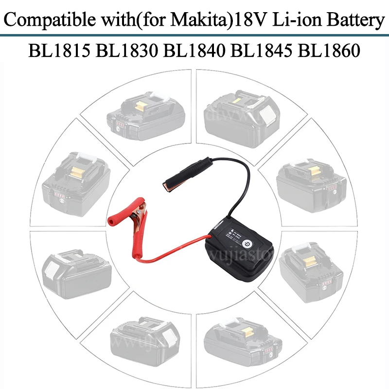 자동차 점프 스타터 어댑터 Makita 18V BL1830 리튬 이온 배터리 LED 조명 2USB 보조베터리 용 자동차 비상 시작 전원 공급 장치