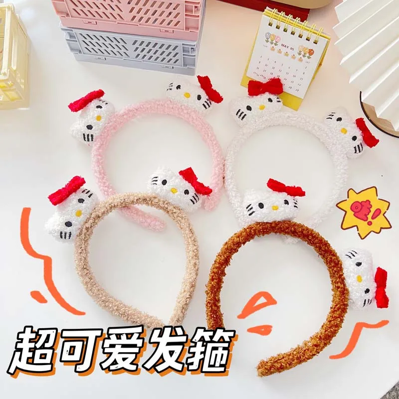 

Kawaii Hello Kitty Headband Cartoon Sanrio Kt Cat Hairband Woman Face Makeup Hairband Winter Cute Hair Accessories Girls Gift
