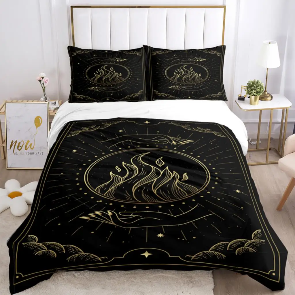 

Magic Astrology Esoteric Gold Print Three Piece Bedding Set Fashion Article Children Or Adults For Beds Quilt Covers Pillowcases