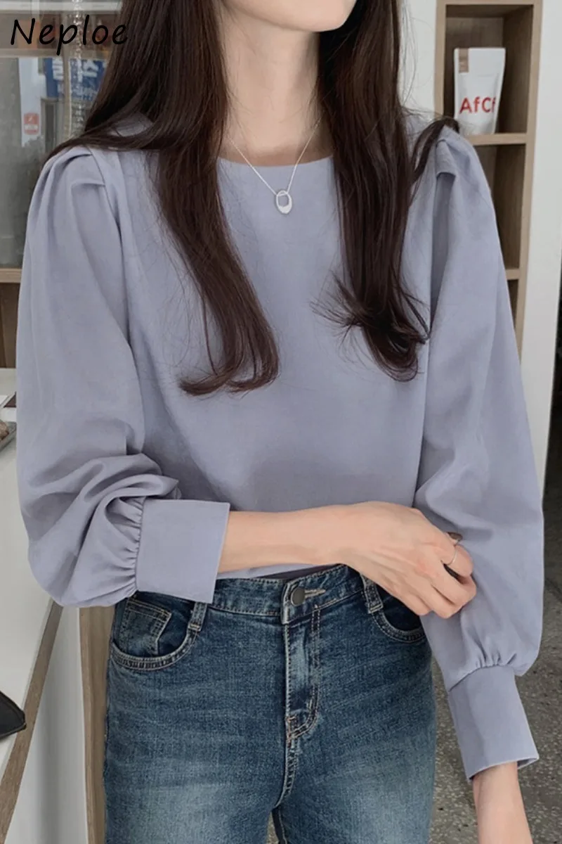 Neploe 2022 Spring New Women Blouse Korean Style Simple O-neck Sweet  Fashion Shirts Solid Color All-match Casual Femme Blusas - Women Blouse -  AliExpress