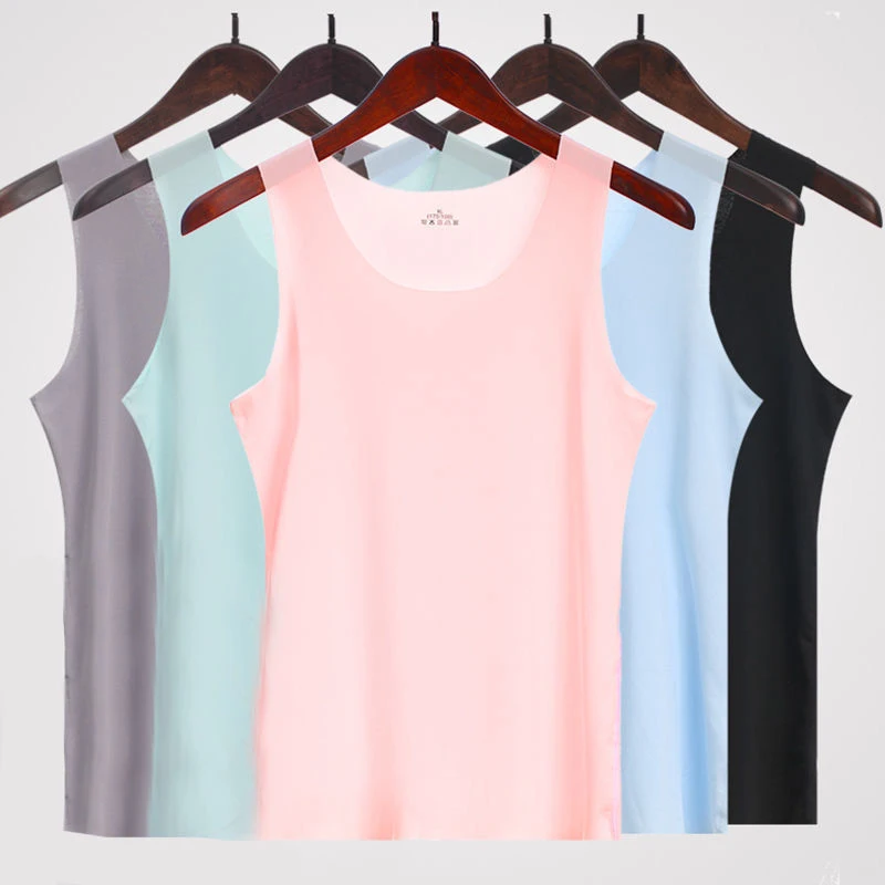 

Summer Ice Silk Tank Tops Female T-shirt Bottoming Shirt Crop Top Seamless Thin Women's T-shirt Cooling Women Underwear Vest