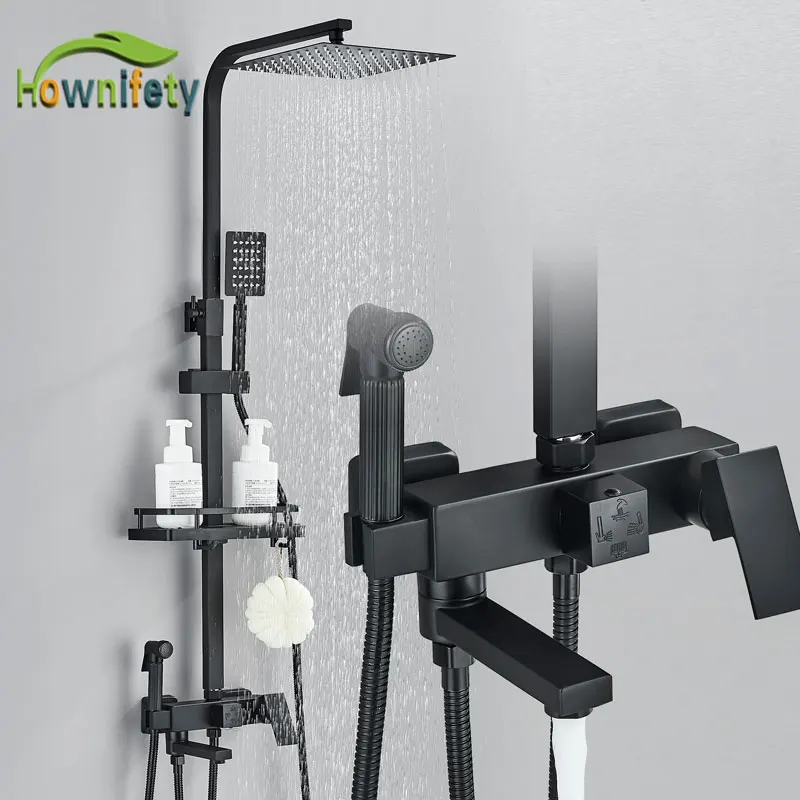 Brass Shower Faucet Bathroom Shower Mixer Crane Rotatable Long Spout Rain Set Spray Column bathroom shower faucet set