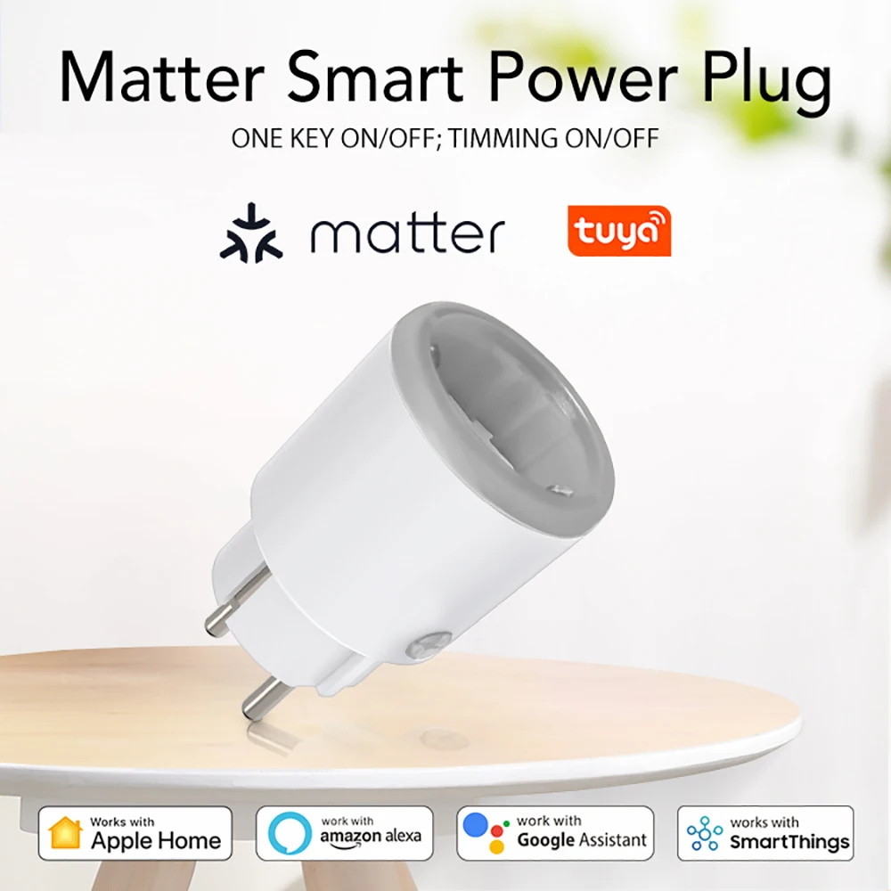 Tuya Homekit Matter Smart Power Plug Wifi 16A Power Meter Remote Control EU Outl
