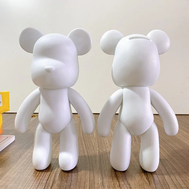 Bear Figure Toy Vinyl Bear Figure Toy DIY Handmade Bear Statue Fluid Pigment Kid Doll White Figurine Sculpture House Decoration Desk Accessories