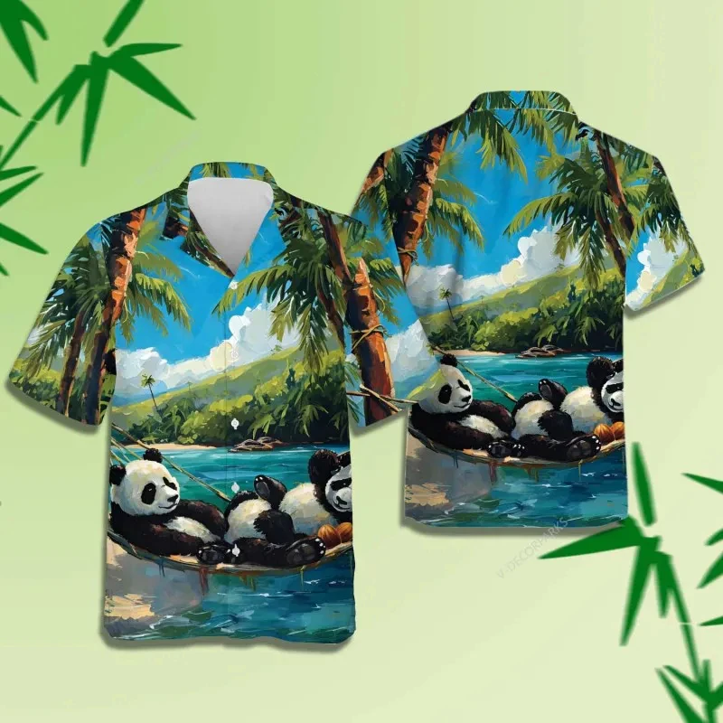 thumbnail image 1 of Venta caliente nueva moda dibujos animados panda chino impreso camisa de hombre casual talla grande camisas de manga corta para hombre camisetas divertidas de uso diario, 1 of 4